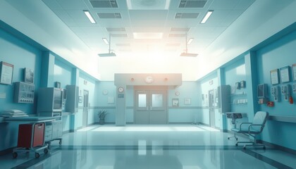 Hospital Corridor with Bright Light.