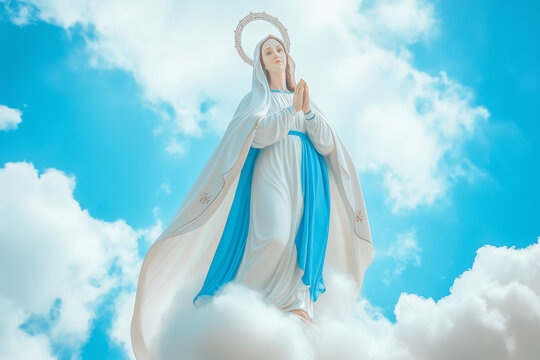 Virgin Mary ascending to heaven on clouds