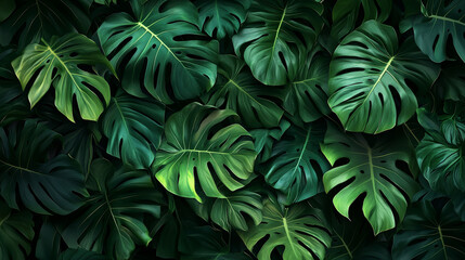 Fototapeta premium Deep green leaves create a natural background, perfect for a wallpaper or cover page with a tropical vibe.