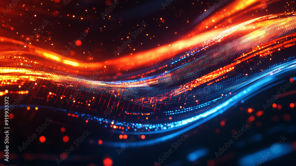 Wall mural digital abstract background with light streaks. it shows futuristic technology, big data, and networ