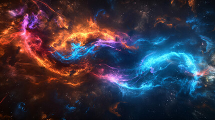 Bright colors blend in a cosmic dance, showcasing vibrant hues in a mesmerizing display of space and celestial beauty