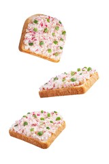 Radish butter sandwich n a white isolated background