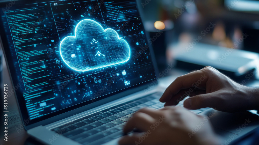 Poster move your files and data securely using cloud technology. share information easily online with moder
