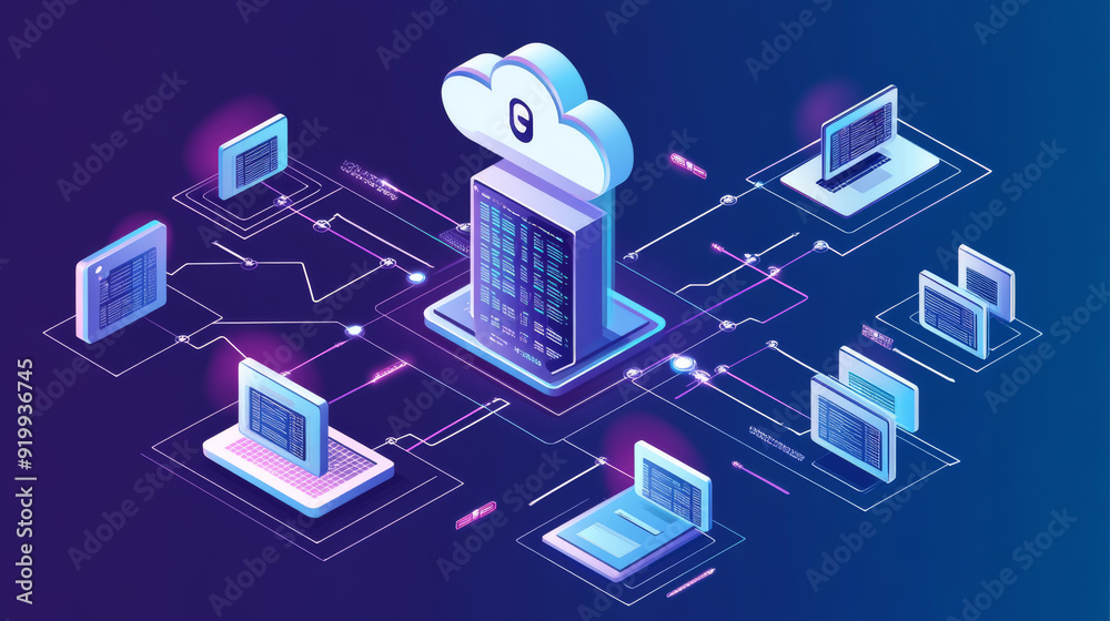 Poster move your files and data securely using cloud technology. share information easily online with moder