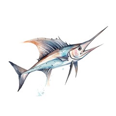 Marine sail fish watercolor illustration, marine animals clipart