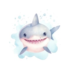 Marine shark watercolor illustration, marine animals clipart