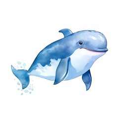 Fototapeta premium Marine whale watercolor illustration, marine animals clipart