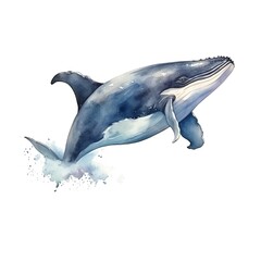 Fototapeta premium Marine whale watercolor illustration, marine animals clipart