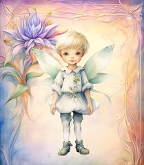 Fototapeta premium Old paper fairy boy vintage junk journal digital paper