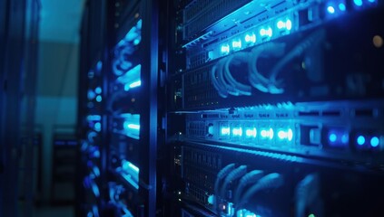 Fototapeta premium Server Rack with Blue Lights