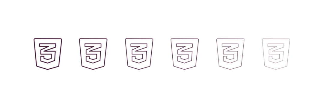 css3 outline icon. Linear vector from technology concept. 6 different line style css3 icon included thin, light, regular, medium, bold, black