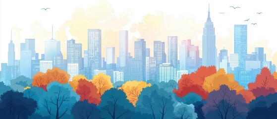 Fototapeta premium Urban climate resilience integrated into city planning close up, focus on adaptive strategies, dynamic, Fusion, cityscape backdrop, flat design illustration