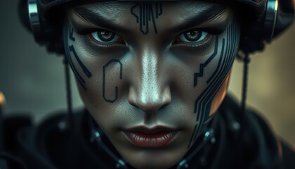 Cyberpunk Woman with Facial Tattoos.