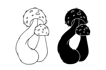 Line sketch, silhouette, stamp of toadstool mushrooms. Vector graphics.