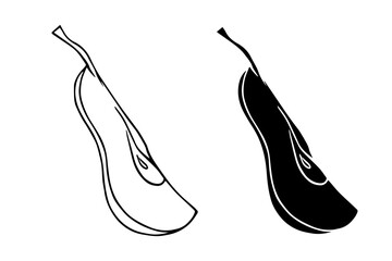 Set of linear sketches, pear silhouettes, doodles of summer fruit pieces. Vector graphics.