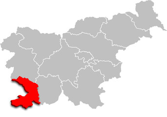 Fototapeta premium coastal karst region map ADMINISTRATIVE DIVISIONS of SLOVENIA 3d isometric map