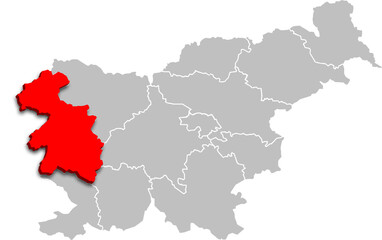 Obraz premium gorizia region map ADMINISTRATIVE DIVISIONS of SLOVENIA 3d isometric map