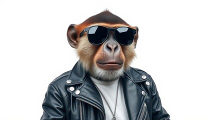 Cool Monkey in Sunglasses and Leather Jacket.