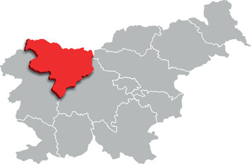 Fototapeta premium upper carniola region map ADMINISTRATIVE DIVISIONS of SLOVENIA 3d isometric map