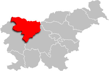 Fototapeta premium upper carniola region map ADMINISTRATIVE DIVISIONS of SLOVENIA 3d isometric map