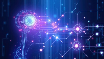 Obraz premium Artificial Intelligence Concept with Circuit Board and Glowing Lines.