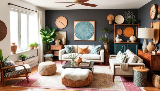 Modern Living Room with Bohemian Decor.