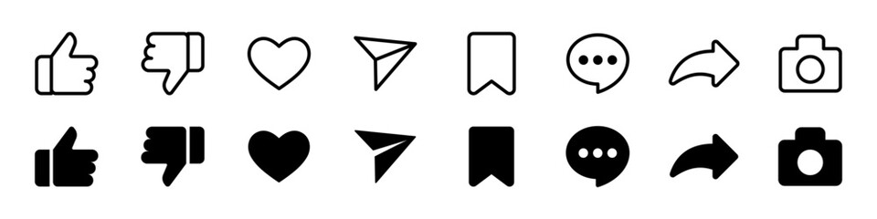 Social media icon set. Linear and silhouette style.