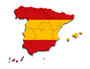 Obraz premium SPAIN MAP WITH ITS PROVINCES AND POLITICAL ADMINISTRATIVE DIVISIONS WITH FLAG