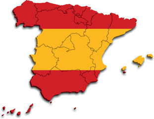 Obraz premium SPAIN MAP WITH ITS PROVINCES AND POLITICAL ADMINISTRATIVE DIVISIONS WITH FLAG