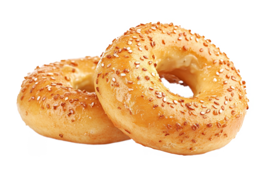 two bagels on a white separated from white and transparent background