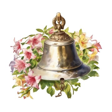 recommend clip art: Spring ring bell floral watercolor illustration, spring clipart