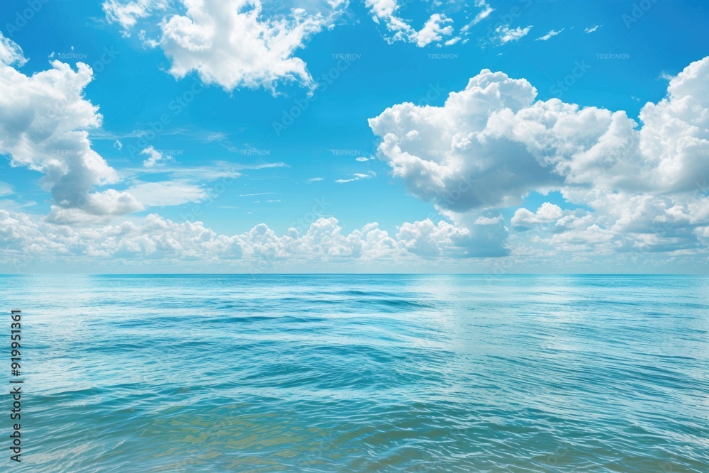 Aufkleber a serene ocean scene with fluffy white clouds in the background