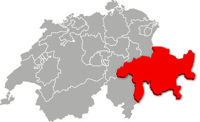 Graubünden map ADMINISTRATIVE DIVISIONS of SWITZERLAND 3d isometric map