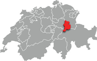 Fototapeta premium glarus map ADMINISTRATIVE DIVISIONS of SWITZERLAND 3d isometric map