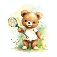 Cute watercolor bear doing sports illustration, teddy bears clipart
