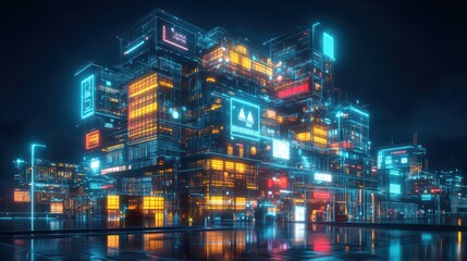 Naklejka premium Smart building, merging its physical construction with digital interfaces