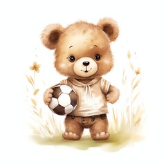 Cute watercolor bear doing sports illustration, teddy bears clipart