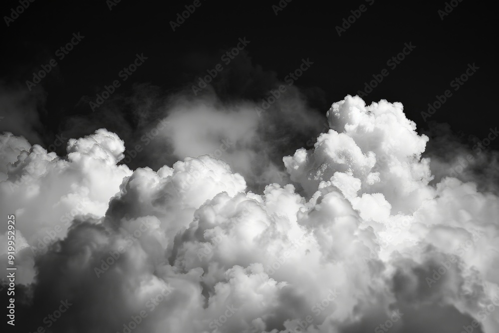 Poster a black and white photo of clouds in the sky, suitable for use in editorial or creative projects
