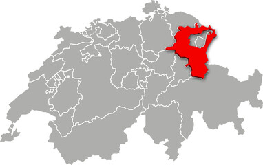 st. gallen map ADMINISTRATIVE DIVISIONS of SWITZERLAND 3d isometric map