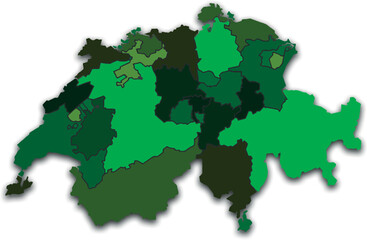 SWITZERLAND MAP WITH REGIONS AND ADMINISTRATIVE DIVISIONS