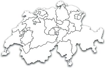 SWITZERLAND MAP WITH REGIONS AND ADMINISTRATIVE DIVISIONS