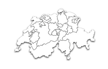 SWITZERLAND MAP WITH REGIONS AND ADMINISTRATIVE DIVISIONS
