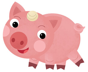 Cartoon happy scene with pig hog piggy is looking and smiling illustration for kids