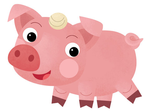 recommend clip art: Cartoon happy scene with pig hog piggy is looking and smiling illustration for kids