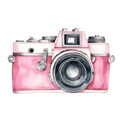 Travel girly camera watercolor illustration, travel clipart