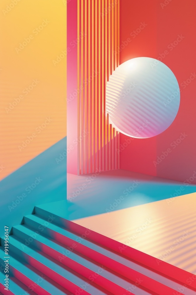 Poster a close-up view of an abstract painting featuring a sphere in a room