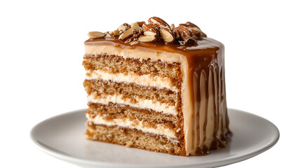 almond praline cake with multiple layers, Transparent background