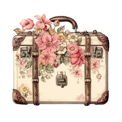 Victorian watercolor vintage floral victorian travel bag shabby chic illustration, vintage victorian pink clipart