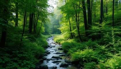 Fototapeta premium Serene Stream in a Lush Forest.