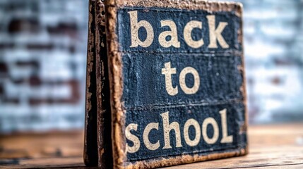 Vintage back to school sign with rustic edges against a blurred brick wall, evoking nostalgic and old-school vibes for educational content.